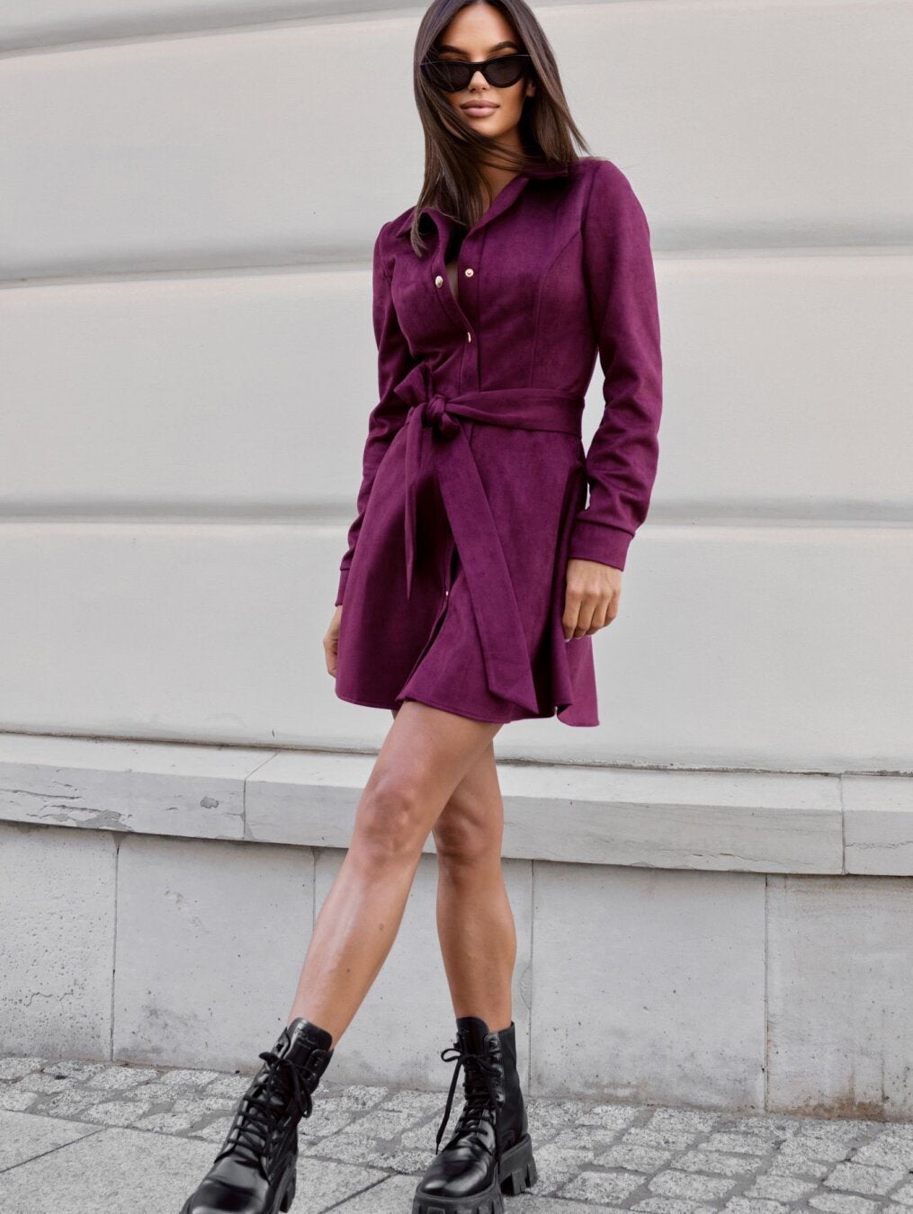 Damen Hemdblusenkleid aus sanftem Wildlederimitat mit eleganter Taillierung Drune