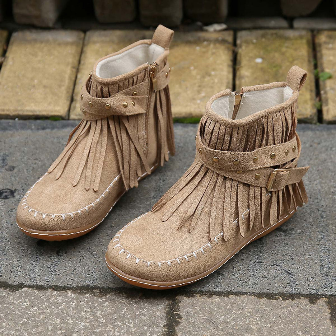 Drune | Boho Stiefelette Mit Fransen Und Schnallen Für Damen