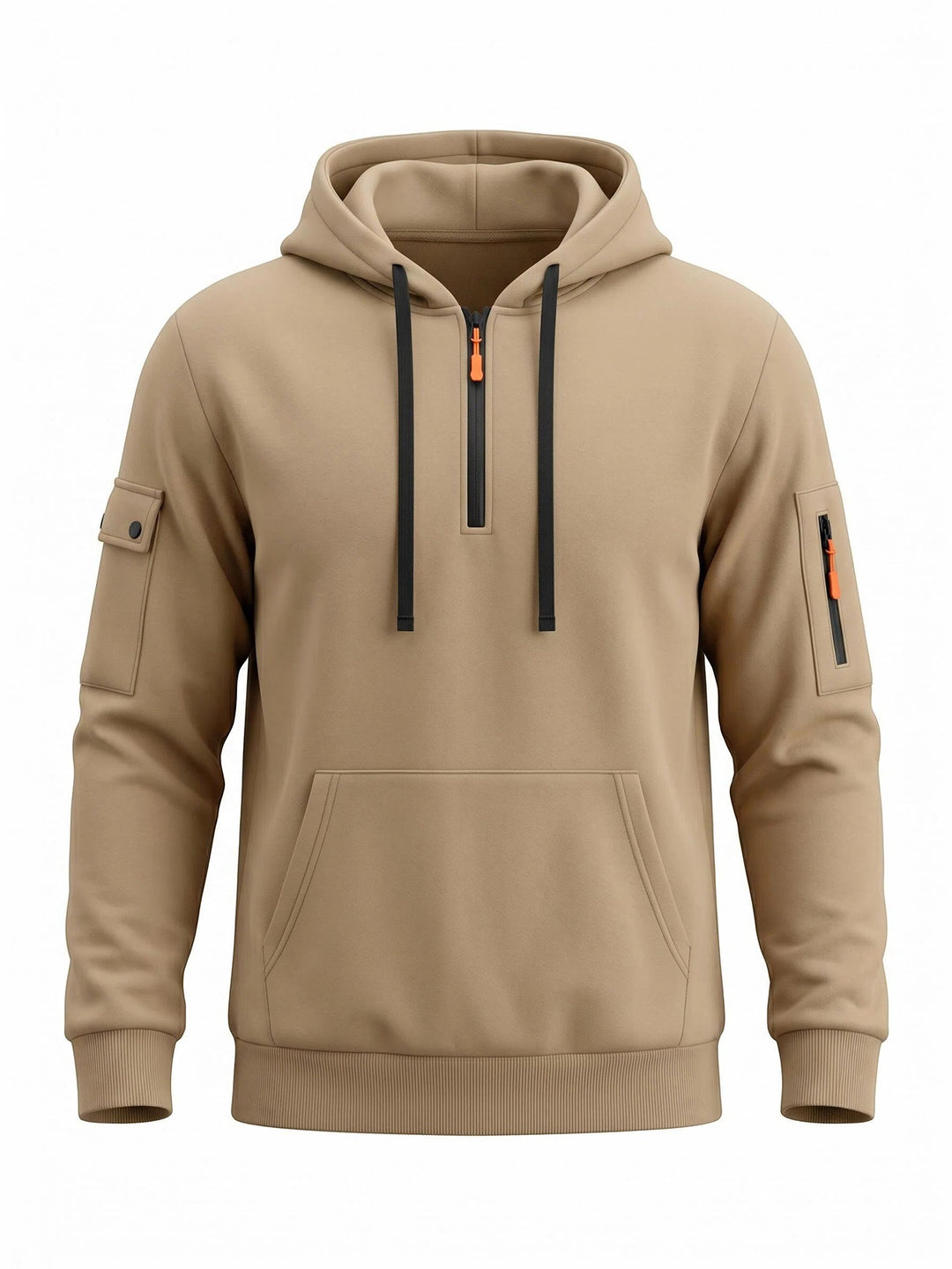 Herren Kapuzenpullover mit halbem Reißverschluss und Utility-Ärmeltasche Drune