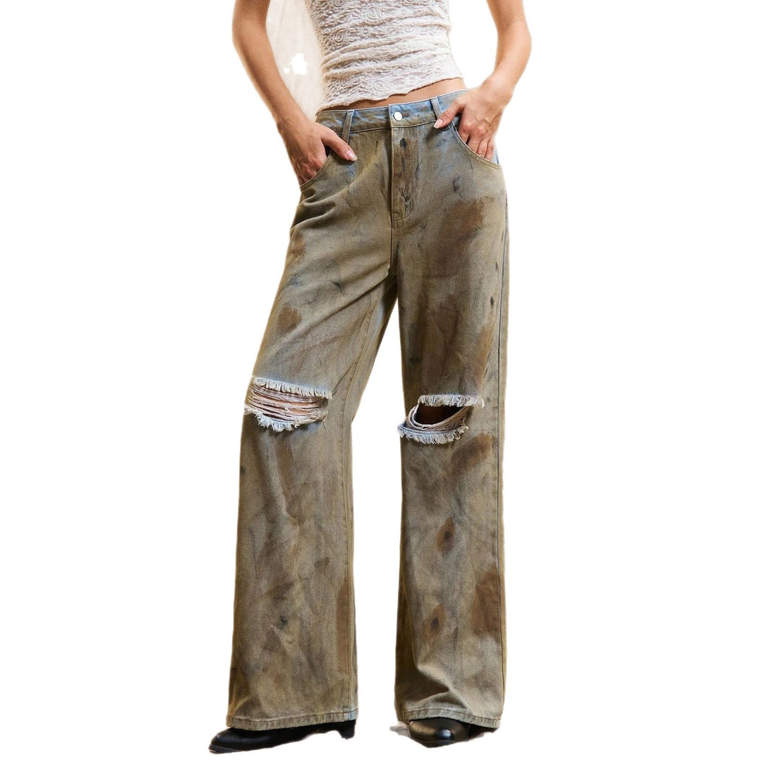 Damen Weit geschnittene Jeanshose mit distressed Details Drune