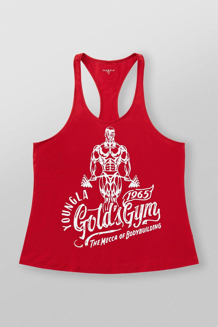 Herren nan athletisches Stringer Tanktop rückenfreier Schnitt mit Kontrastpaspel und Kraftsportmotiv Drune