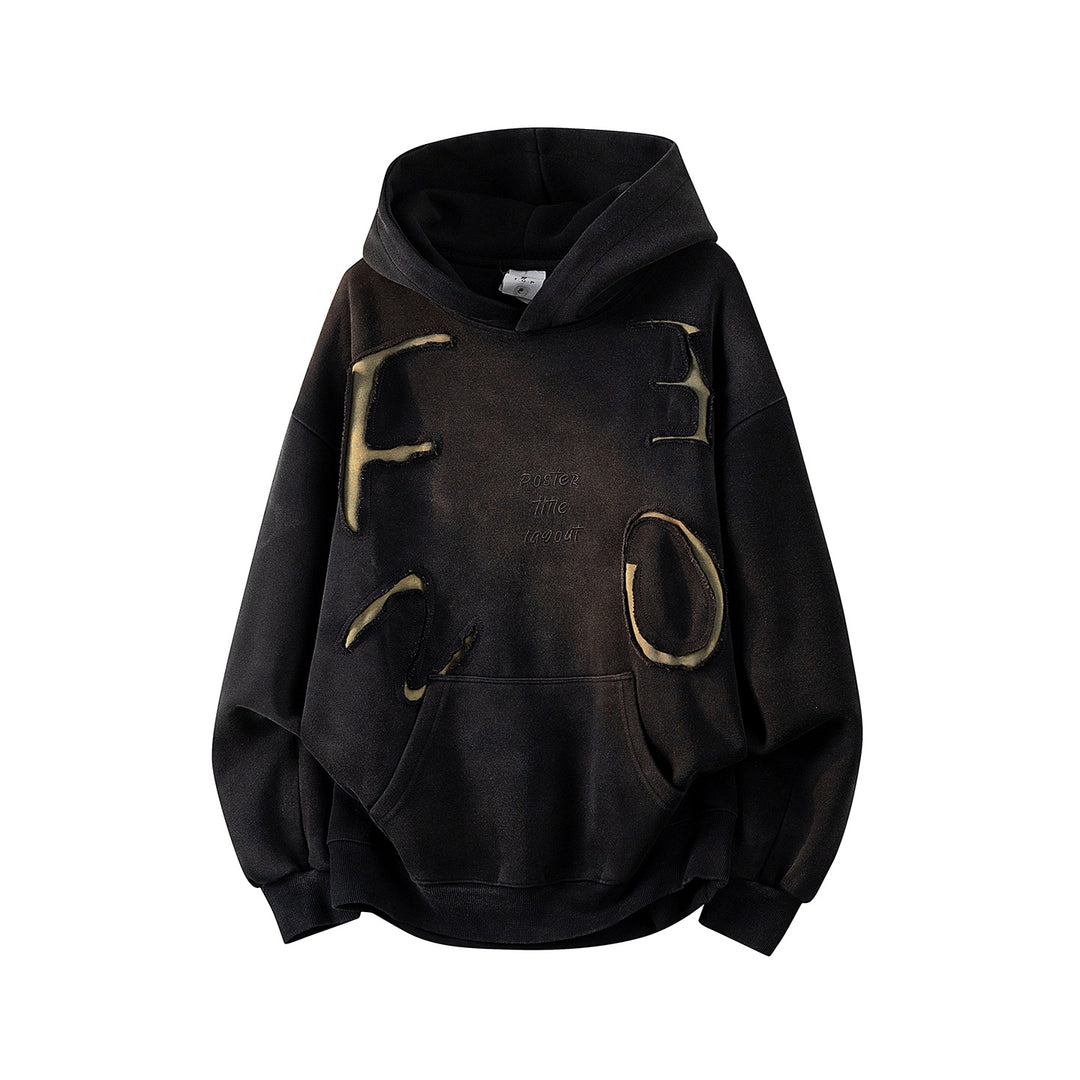 Unisex Oversize Kapuzenpullover mit handschriftlichem Grafik-Print, Kängurutasche & geripptem Saum Drune