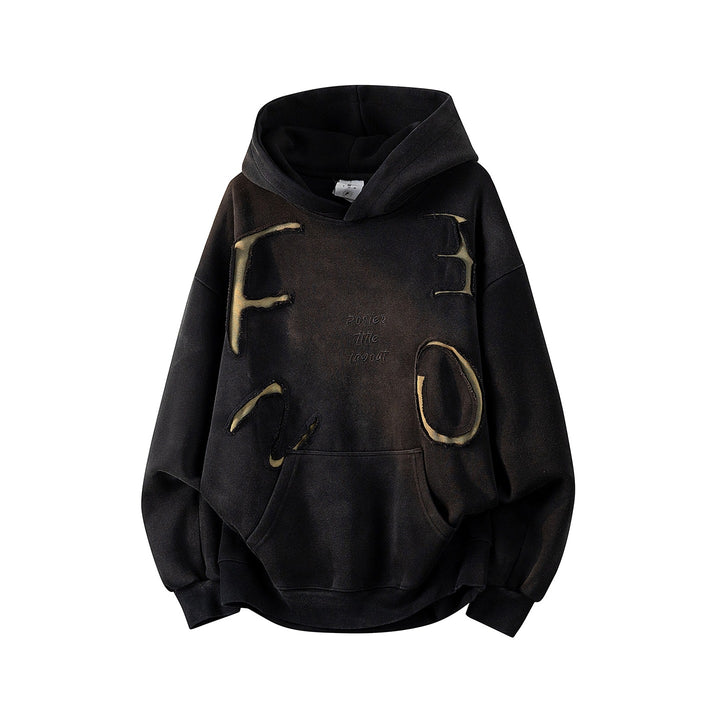 Unisex Oversize Kapuzenpullover mit handschriftlichem Grafik-Print, Kängurutasche & geripptem Saum Drune