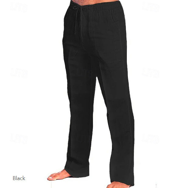 Herren leichte Freizeit-Hose im Leinenlook mit Tunnelzugbund, geradem Bein und atmungsaktivem Material Drune