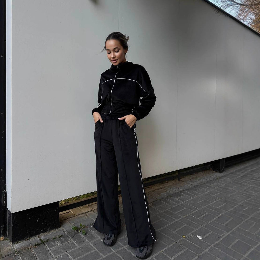 Damen cropped Sportanzug mit hohem Kragen und Reißverschluss Drune