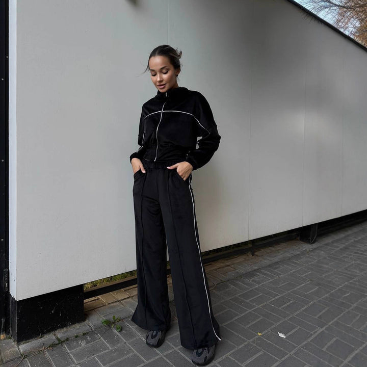 Damen cropped Sportanzug mit hohem Kragen und Reißverschluss Drune