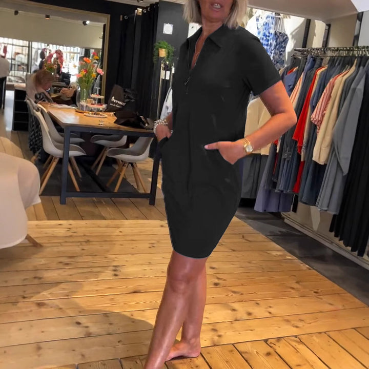 Damen nan legeres Polokleid mit Reißverschlusskragen, kurzen Ärmeln und praktischen Eingrifftaschen Drune