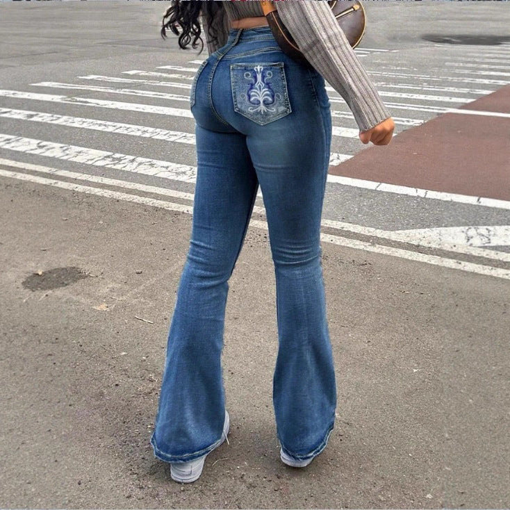Damen Hochtaillierte Bootcut-Jeans mit formendem Bund und leichtem Schlag Drune