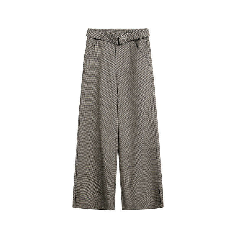 Damen Weite High‑Waist Culotte‑Hose mit Bindegürtel und Glencheck‑Muster Drune