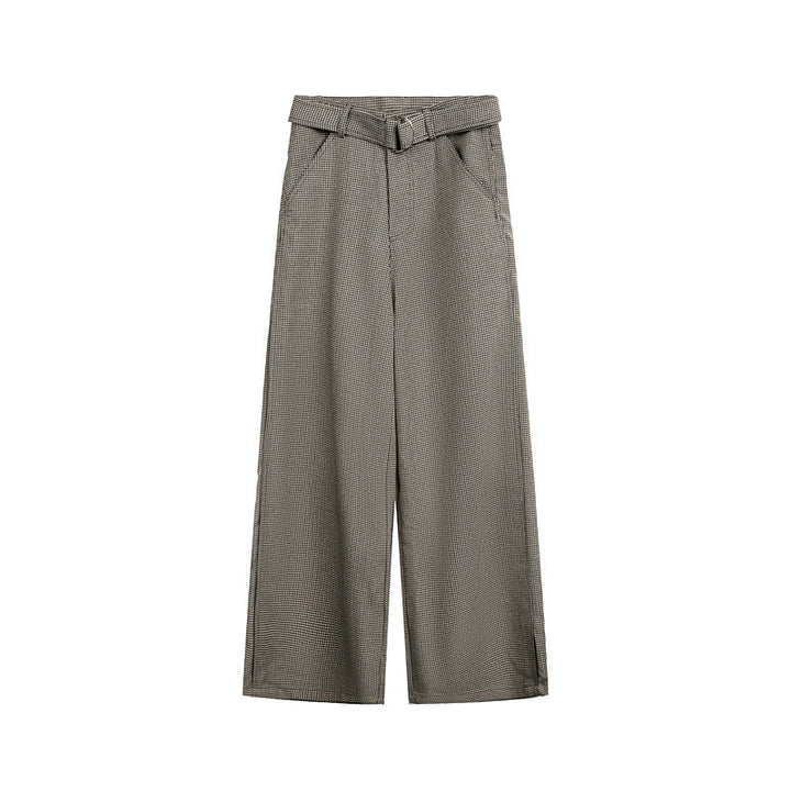 Damen Weite High‑Waist Culotte‑Hose mit Bindegürtel und Glencheck‑Muster Drune