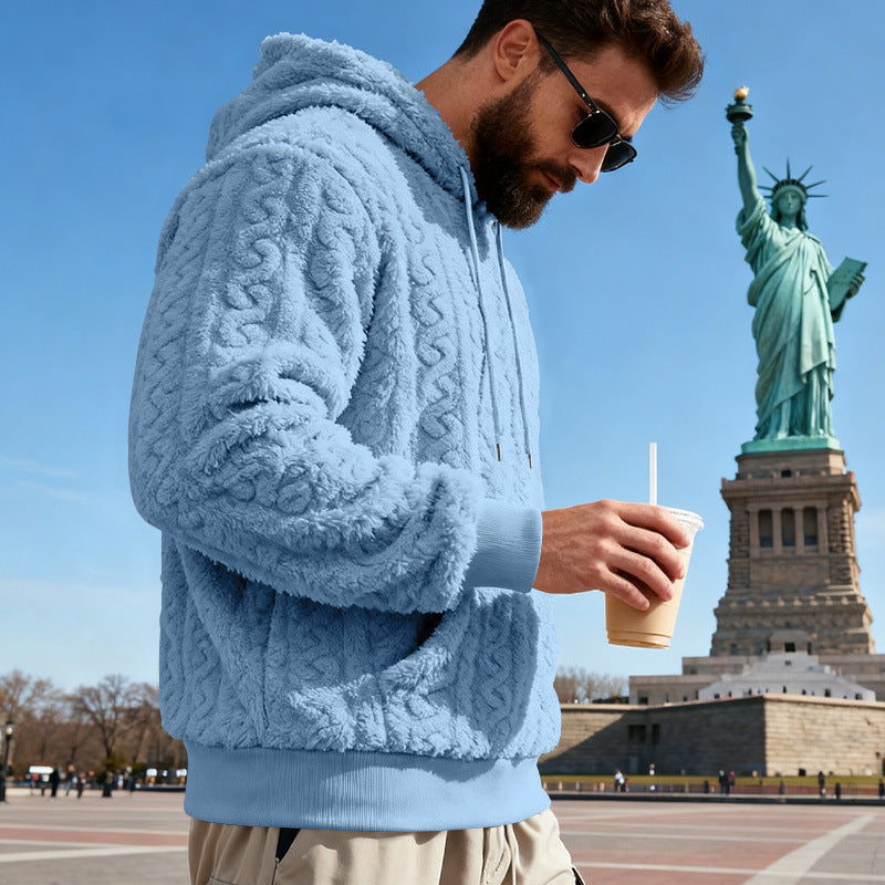 Herren Gefütterter Sherpa‑Hoodie mit Zopfmuster und Kapuze Drune