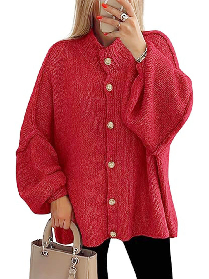 Damen oversized Strickjacke mit Knopfverschluss Drune