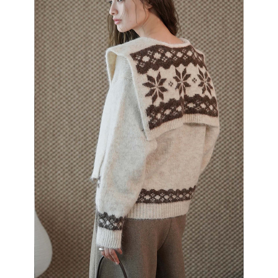 Damen Kuscheliger Feinstrick-Pullover mit integriertem Schultertuch und Jacquardbund Drune