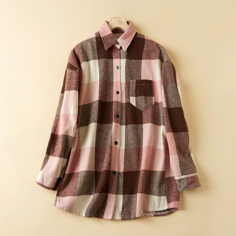 Damen Karierte Bluse im lässigen Oversized-Stil mit langen Ärmeln und Knopfdetails Drune