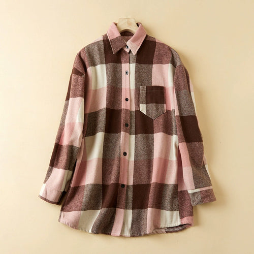 Damen Karierte Bluse im lässigen Oversized-Stil mit langen Ärmeln und Knopfdetails Drune