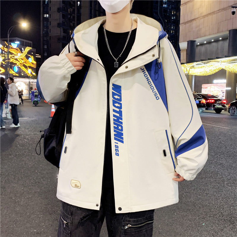 Herren Oversize-Windbreaker mit Kapuze, sportlichem Frontprint und Kontrastpanelen Drune