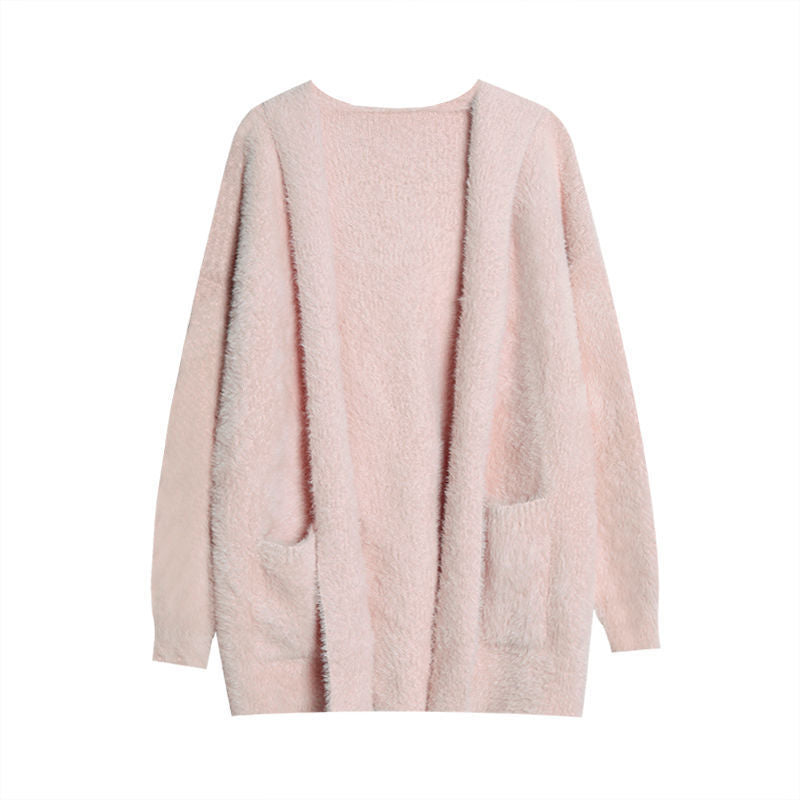 Damen Flauschiger Strickcardigan mit lässigen Taschen und offenem Schnitt Drune