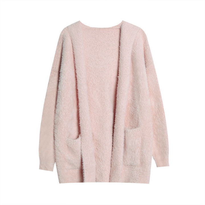 Damen Flauschiger Strickcardigan mit lässigen Taschen und offenem Schnitt Drune