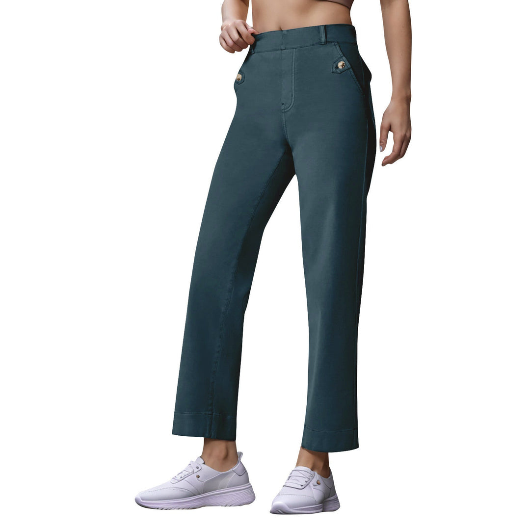 Damen Weite High-Waist Hose mit modischen Knopfdetails Drune