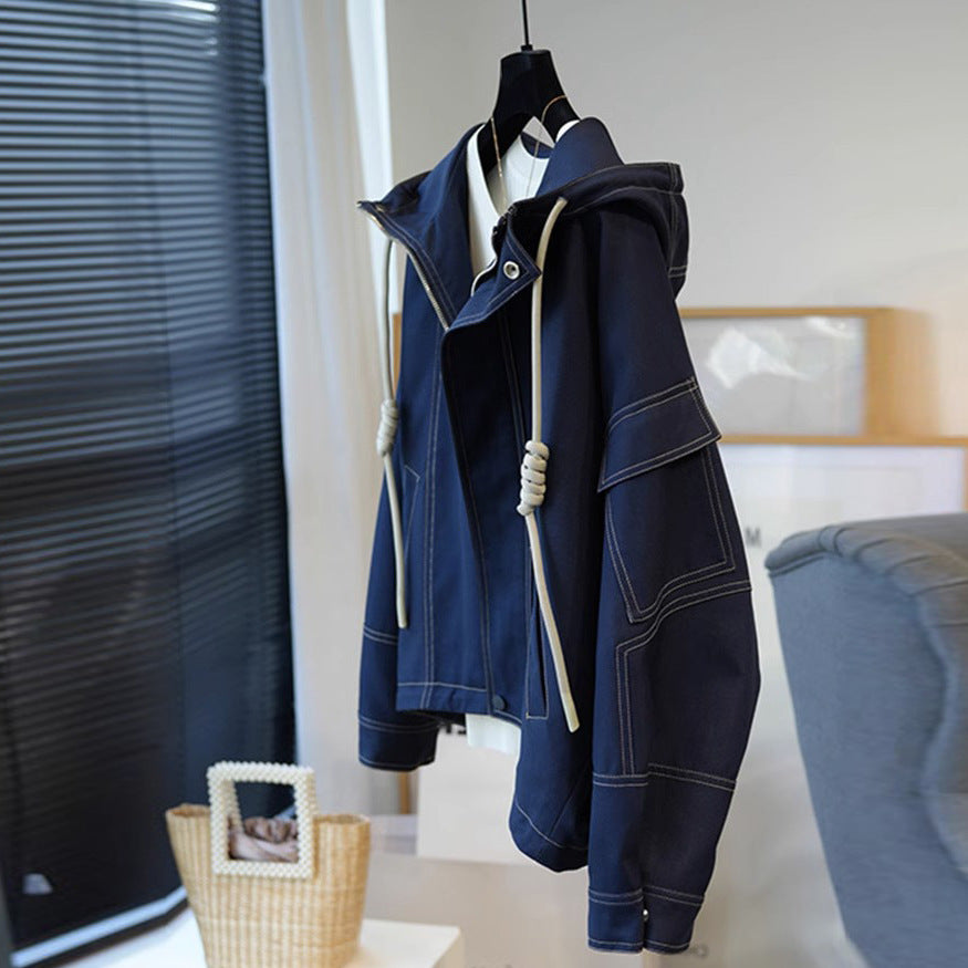 Damen Oversize-Utility-Jacke mit Kapuze, Kordelzug und aufgesetzten Taschen Drune