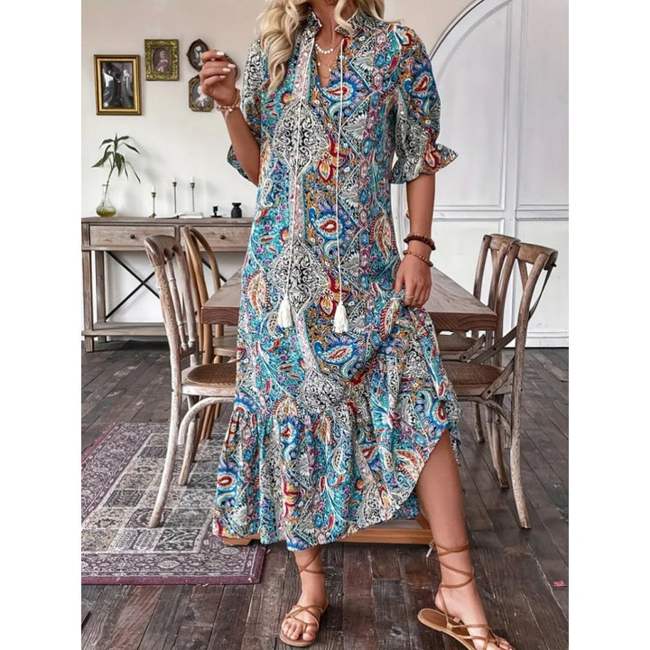 Damen Maxikleid im Boho-Stil mit Rüschendetails Drune