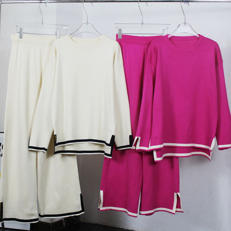 Damen Freizeit-Strickset mit kontrastierenden Abschlüssen Drune