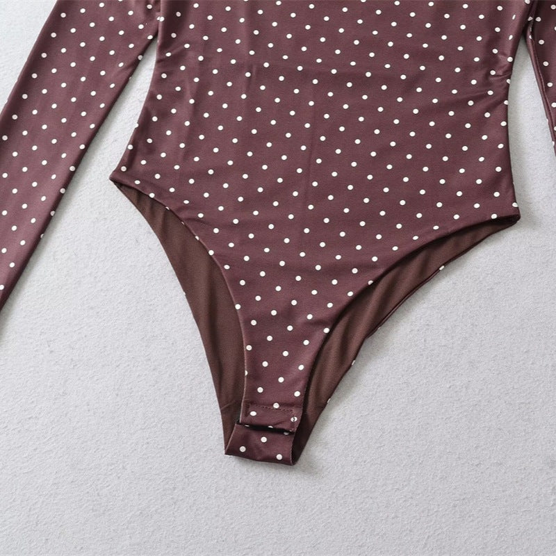 Damen Langärmeliger Body mit quadratischem Ausschnitt und Pünktchenprint Drune