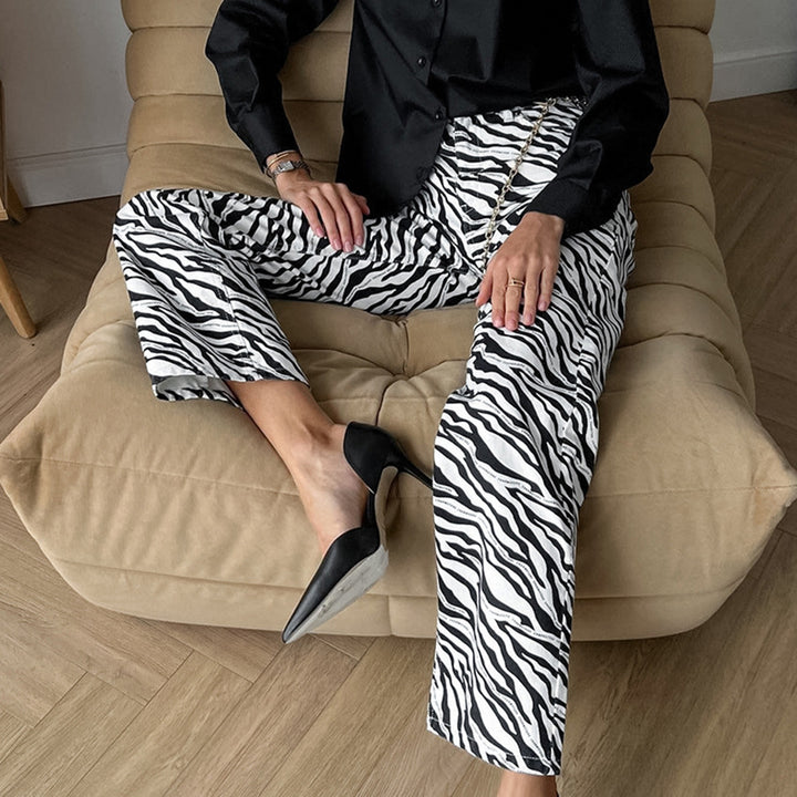 Damen weite Zebra-Print Palazzo-Hose Drune