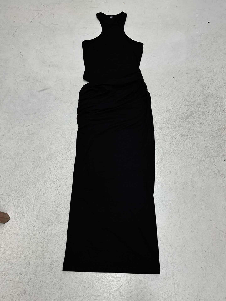 Damen Maxikleid mit elegantem Wickeldesign und hohem Kragen Drune
