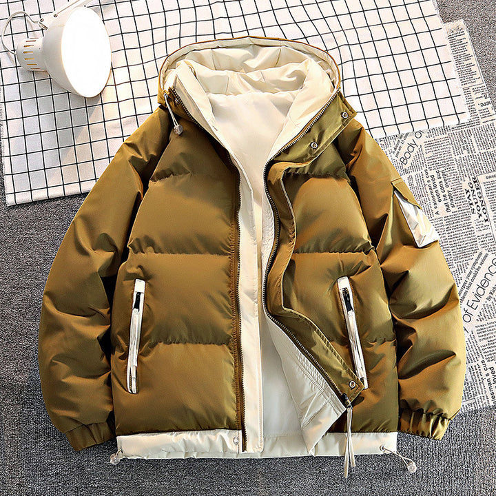 Herren  isolierte Kapuzen-Puff-Jacke in zwei Farben mit Reißverschluss-Utility-Taschen und verstellbarem Kordelsaum Drune