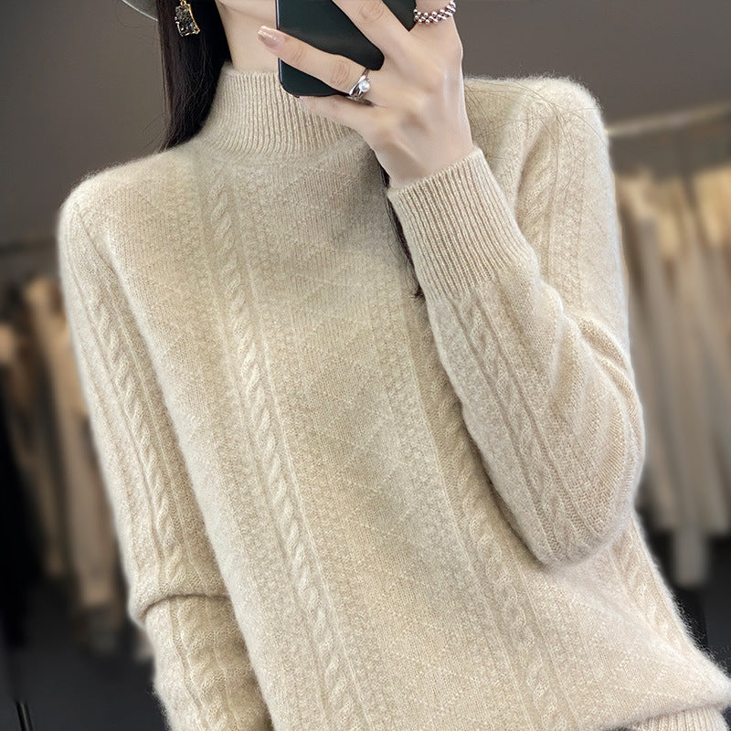 Damen Weicher Zopfstrick-Mockneck-Pullover mit leichtem Mohair-Effekt Drune