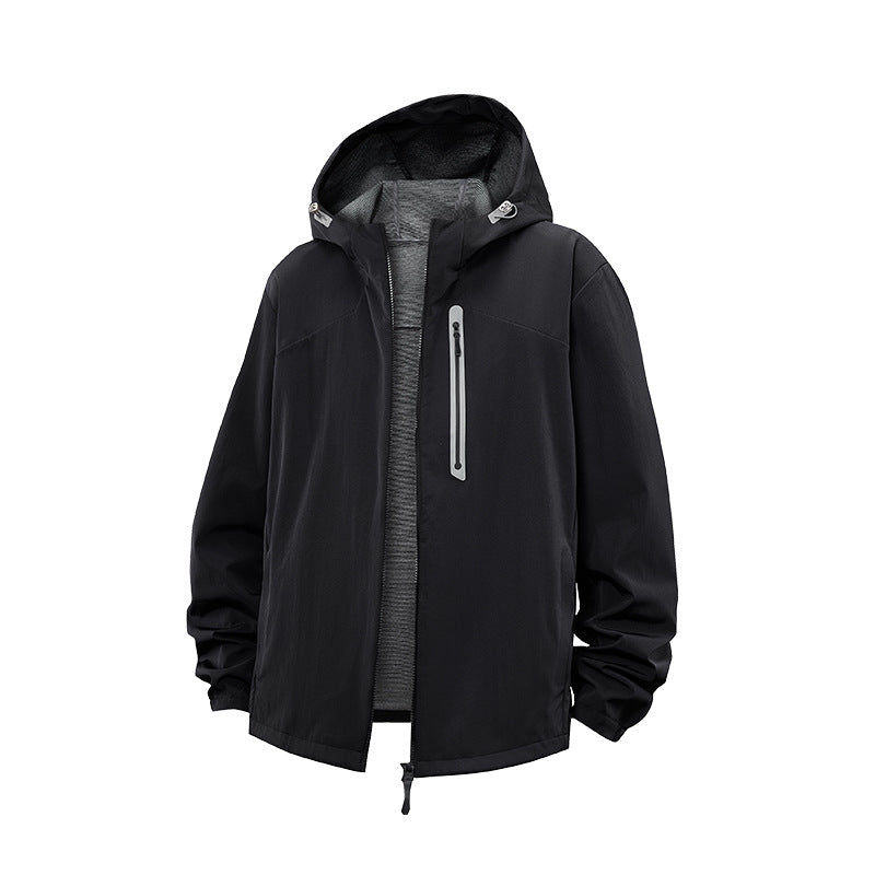 Herren Leichte Atmungsaktive Kapuzen-Outdoorjacke mit Minimalistischem Tech-Lining Drune