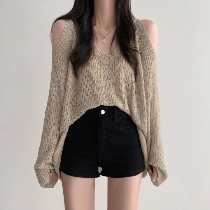 Damen lässiger Pullover mit offenen Schultern und weitem Schnitt Drune