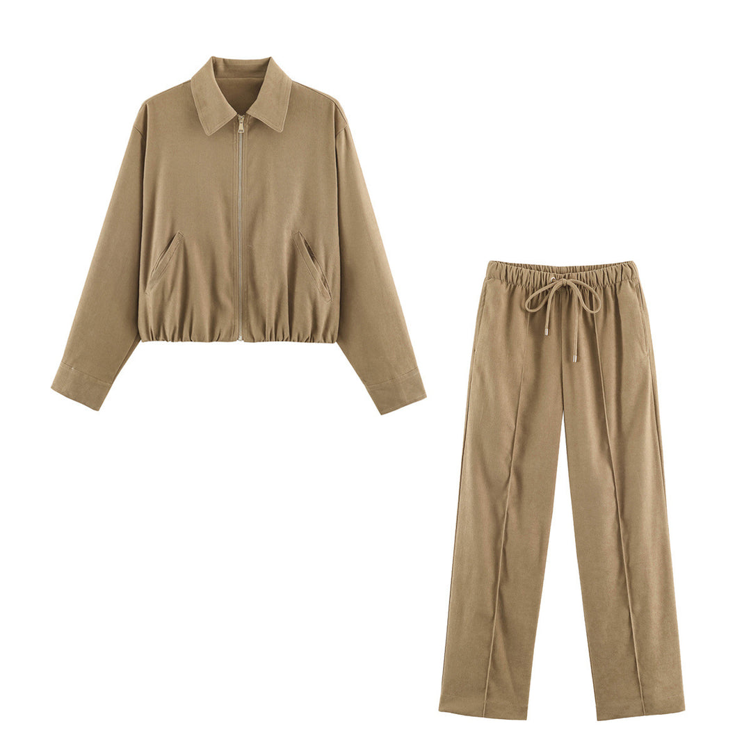 Damen Kurzblouson im Velours‑Look mit spitzem Hemdkragen und Gummizugsaum Drune