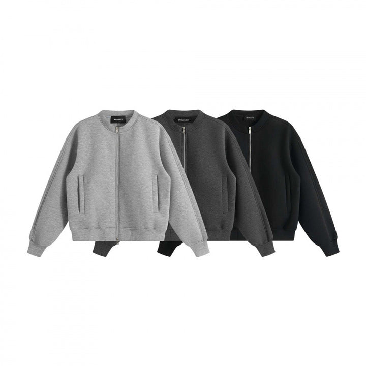Unisex Boxy-Zip-Bomberjacke aus French-Terry mit verdeckten Eingrifftaschen und geripptem Saum Drune
