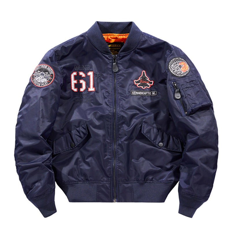 Herren  Kontrast-gefütterte bestickte Patches Piloten Bomberjacke mit Utility-Ärmeltasche Drune