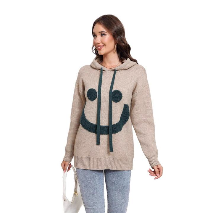 Damen Gemütlicher Kapuzenpullover mit Smiley-Design Drune