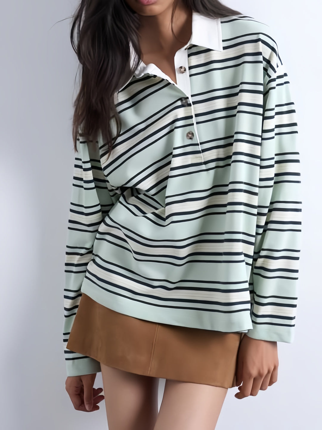 Damen Lässiger gestreifter Shirt mit Polokragen
