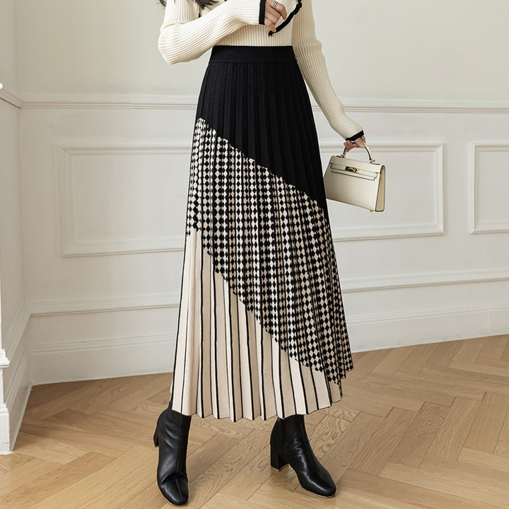 Damen Plissierter Maxirock mit geometrischem Muster Drune