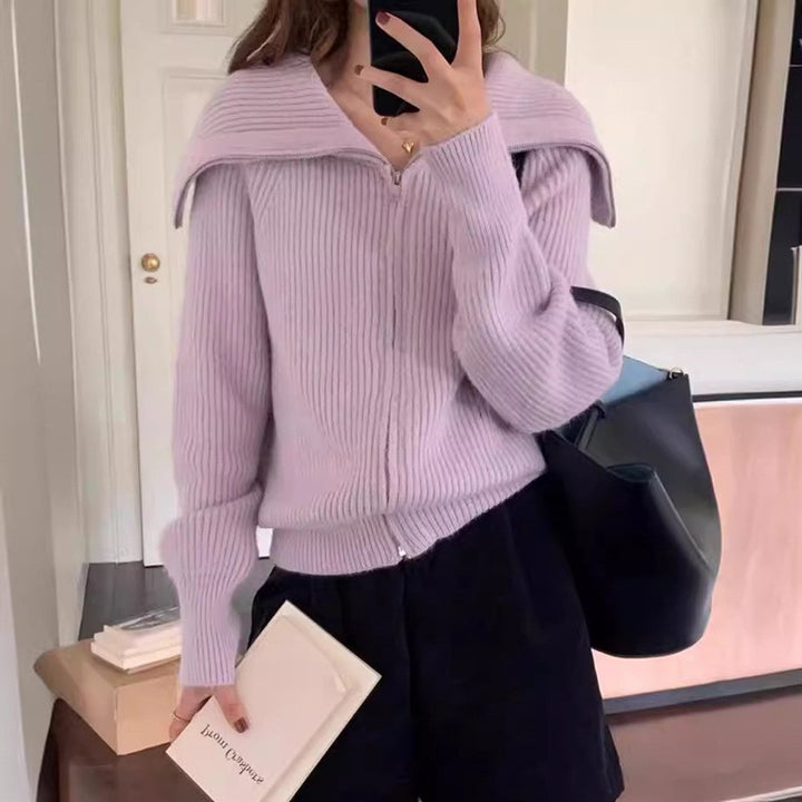 Damen Strickpullover mit hochgeschlossenem Kragen und Reißverschluss Drune