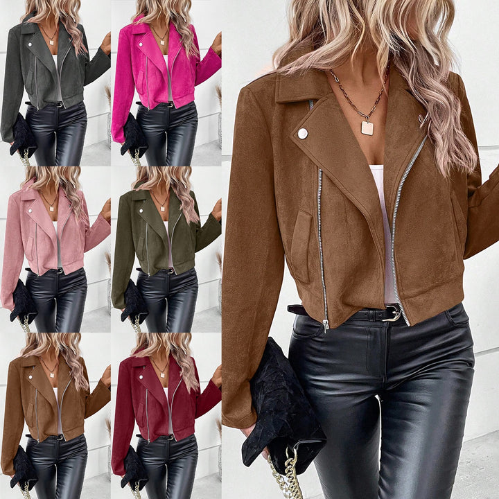 Damen Stylische Bikerjacke aus Kunstleder mit asymmetrischem Reißverschluss Drune