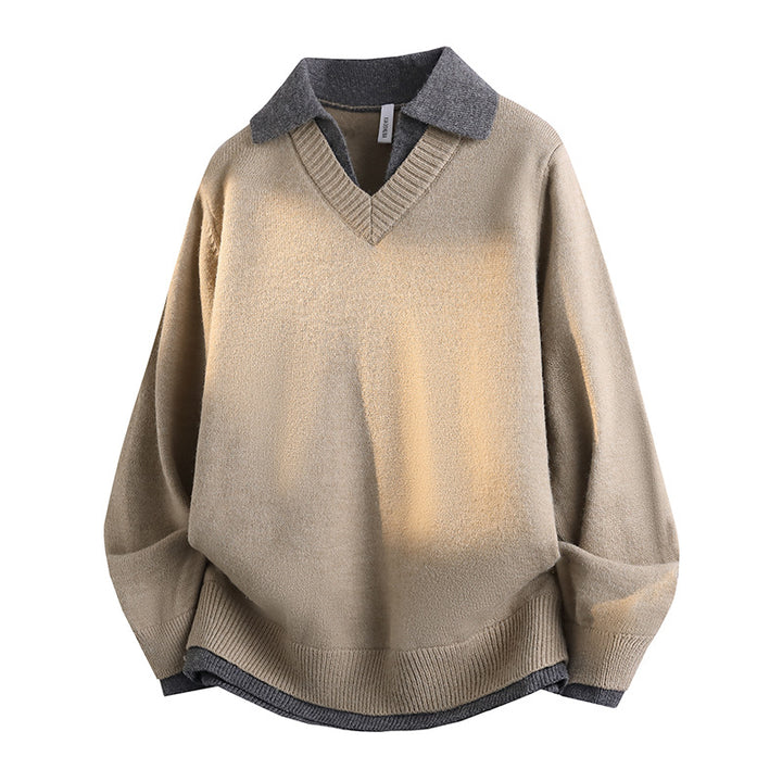 Herren Klassischer Grobstrickpullover mit V-Ausschnitt Drune