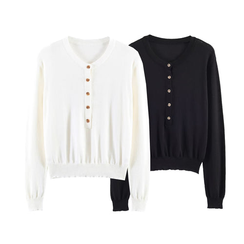 Damen Feiner Strickpullover mit Henley-Knopfleiste, V-Ausschnitt und gerafftem Bund Drune