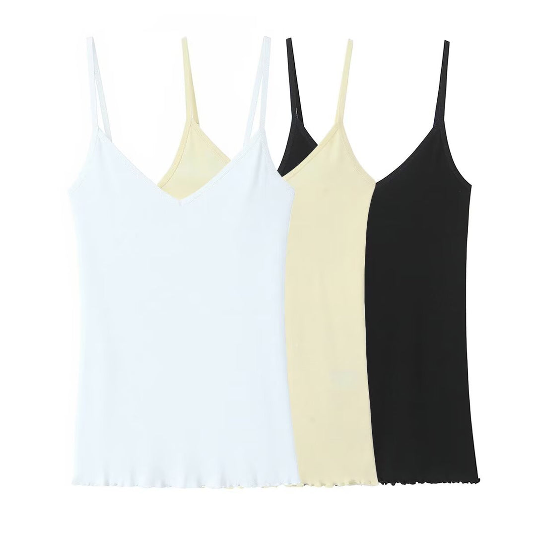 Damen Spaghettiträgeroberteil mit elegantem V-Ausschnitt und softer Textur Drune