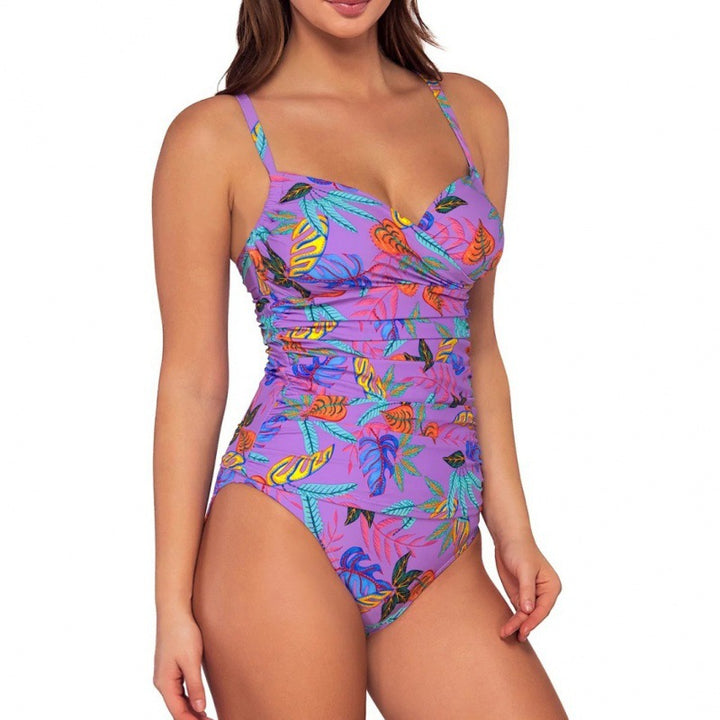 Damen Einteiliger Badeanzug mit floralem Wickeldesign und verstellbaren Trägern Drune