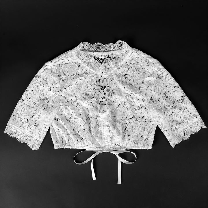 Damen nan Spitzenbolero kurz mit Stehkragen und Bindeband Drune