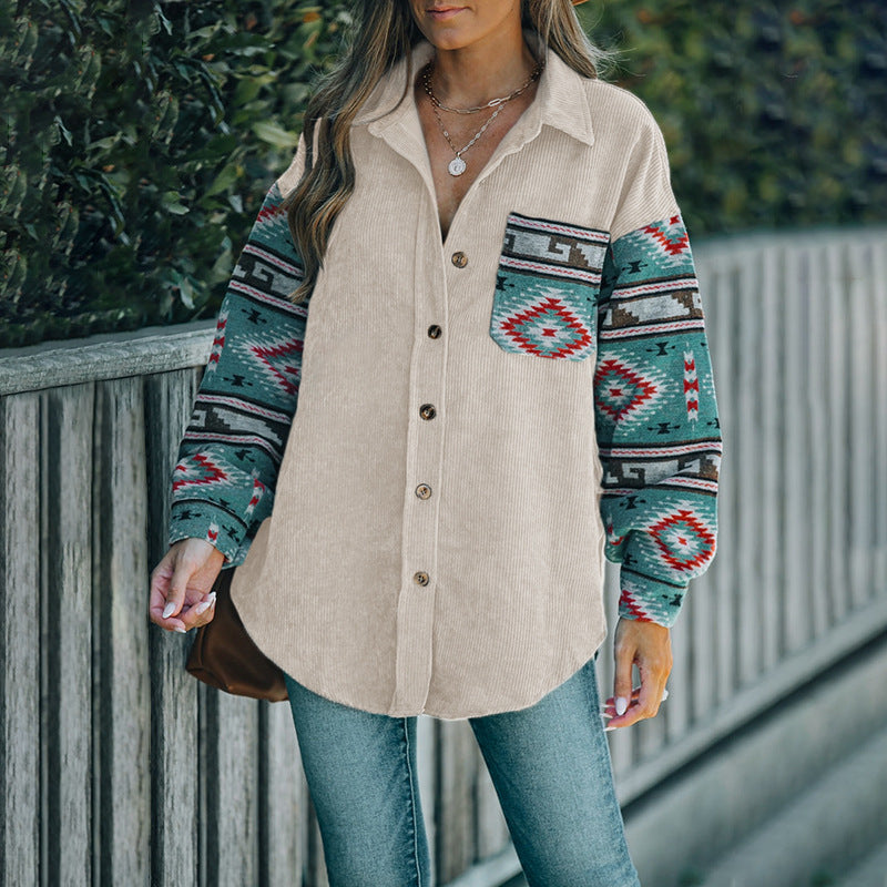 Damen Lässige Karo-Corduroy Hemdbluse Drune