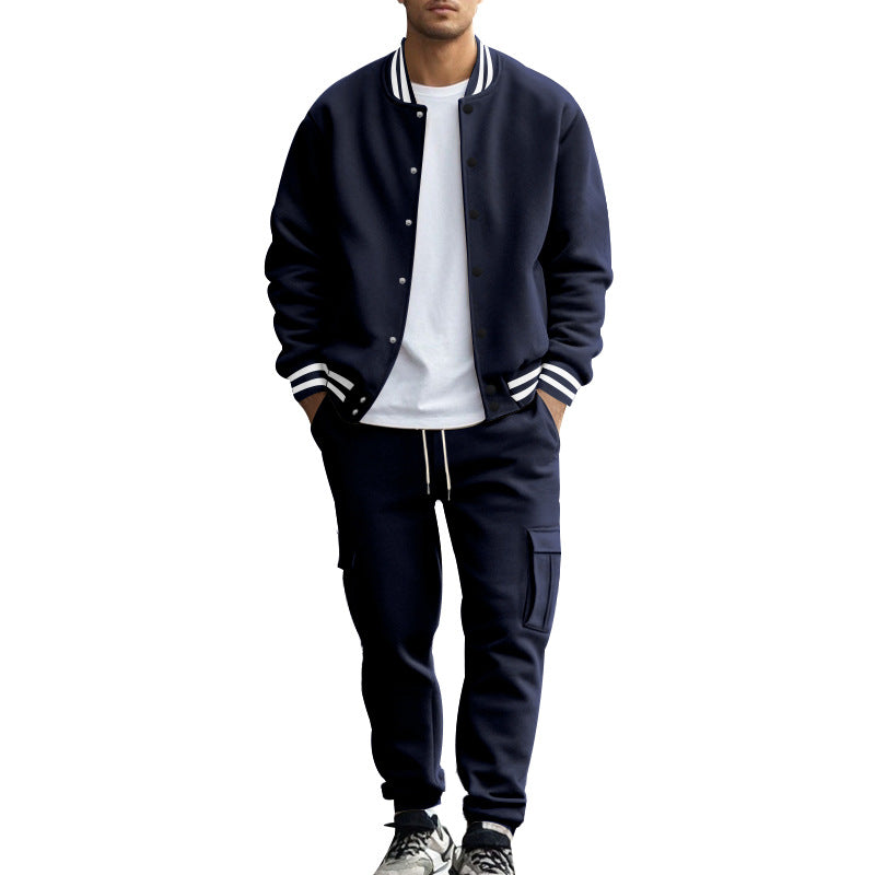 Herren nan sportives College-Set aus Sweatjacke mit Druckknöpfen und Cargo-Jogginghose mit Tunnelzug Drune