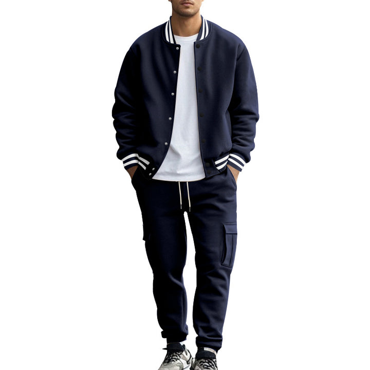 Herren nan sportives College-Set aus Sweatjacke mit Druckknöpfen und Cargo-Jogginghose mit Tunnelzug Drune