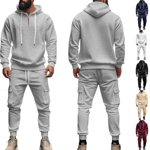Herren nan Cargo-Jogginganzug mit Halbzip-Kapuzenpullover und tapered Cargohose Drune